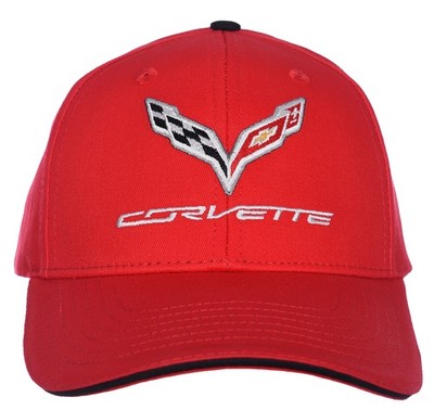 JH Design Men's Chevy Corvette C7 Logo Cap Adjustable Red Hat