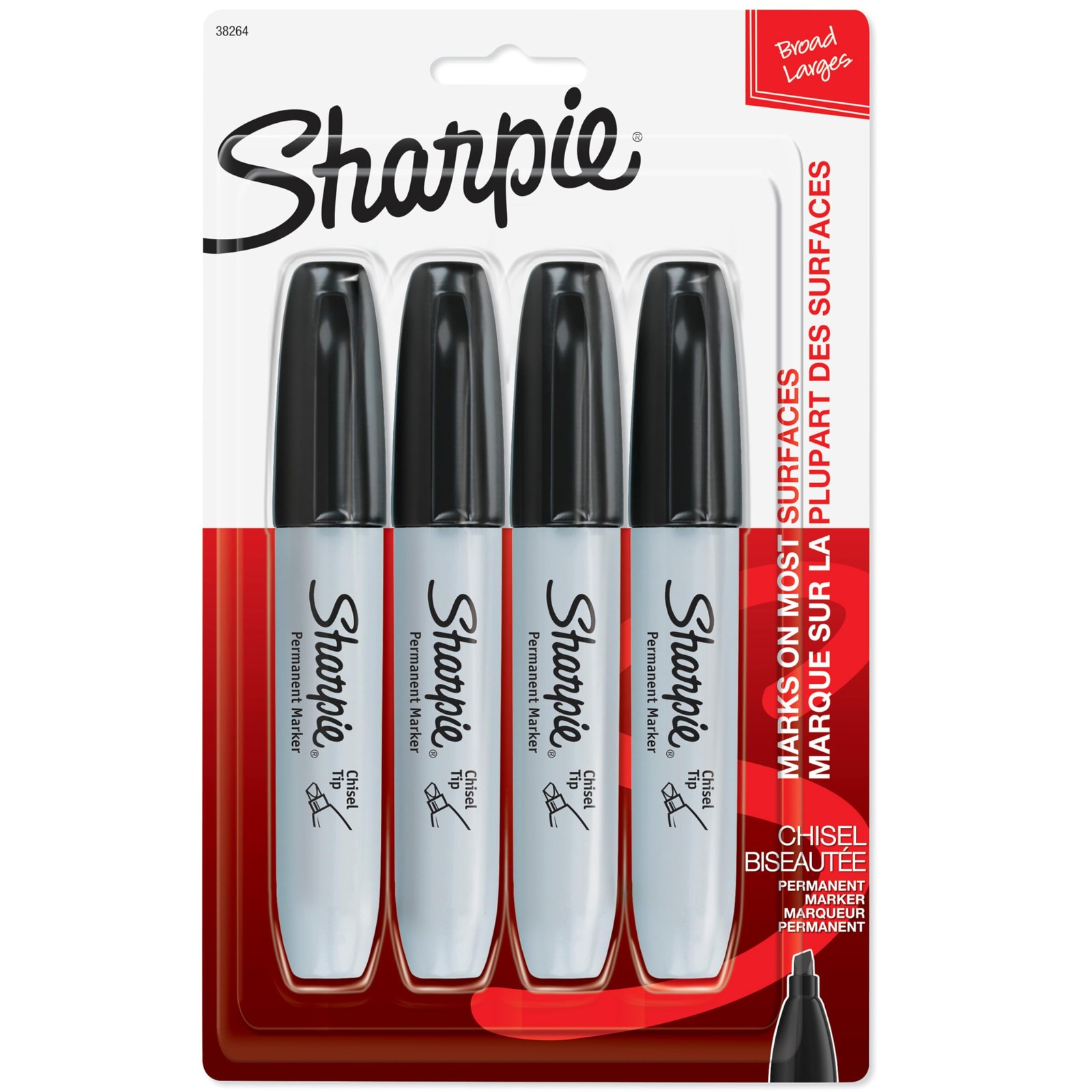 Sharpie Permanent Markers, Large, Chisel Tip, 4 Count (Pack 