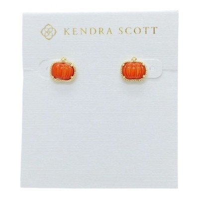 Kendra Scott Pumpkin Stud Earrings- GOLD -ORANGE-No Box / No Dust bag