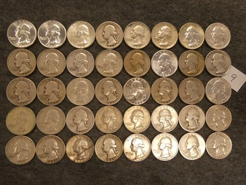 40 coin US Washington Quarters 1964 90% Silver $10 face Ships FREE! Lot 9