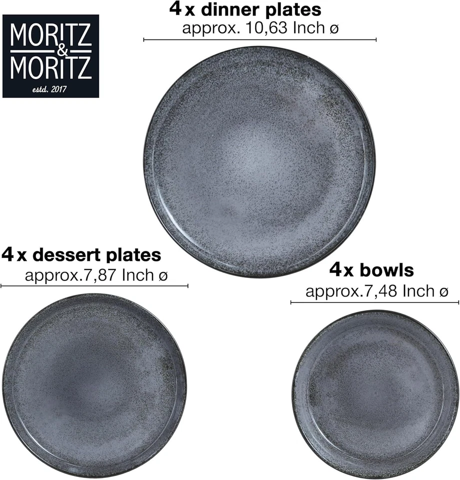 Juego de vajilla de porcelana VIDA de 12 piezas - Servicio para 4, platos de cena, plato lateral Foto 3 de 4