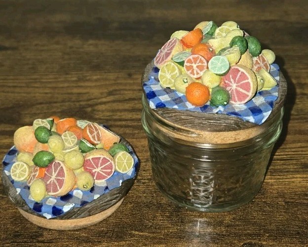 Vintage Jar with Fruit Lid Lemon Lime Orange Picnic Kitchen 