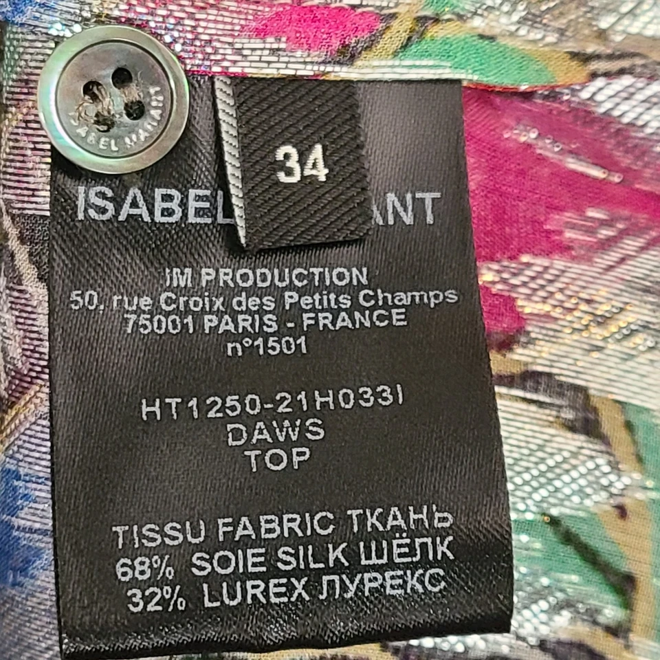 Blusa Top Isabel Marant Daws Seda Transparente Gasa Hilo Metálico Floral Talla 2 Foto 4 de 4