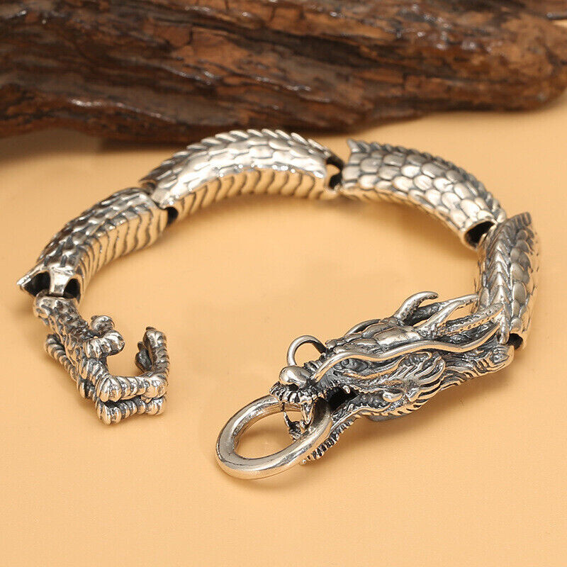 silver925 oriental dragonマネークリップ Pure S925 Sterling Silver Chain Men Women Lucky Dragon Link
