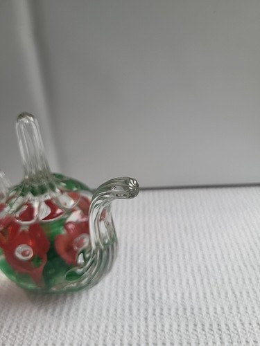 Vtg JOE ST CLAIR Red Trumpet Flower Teapot Art Glass Paperweight Ring Holder - Picture 4 of 6