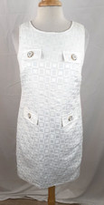 Liz Claiborne Women's 6 White Sleeveless Textured Cotton Shift Dress Mod Career