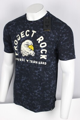 Under Armour Project Rock T Shirt Live Free Train Hard Eagle S Small Black 001