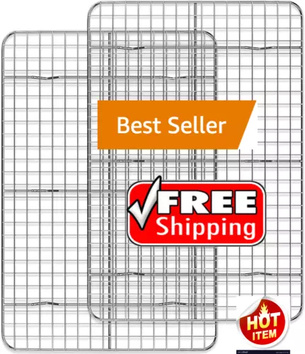 2 Pack Cooling Rack Stainless Steel Wire Cookie for Baking Cooking Grill 15"x10 