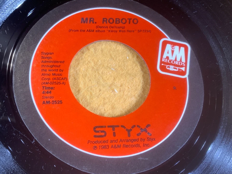 V4-39 STYX Mr. Roboto / Snowblind .. 1983 .. 45rpm .. AM-2525 - Image 2 of 4