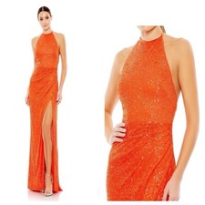 Mac Duggal Sequin Open Back Halter Gown  26622 | Size 12