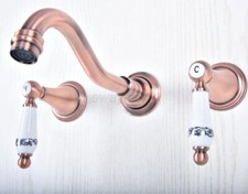 Red Copper Bathroom Basin Faucet Wall Mount Widespread Tub Sink Mixer Tap wsf508