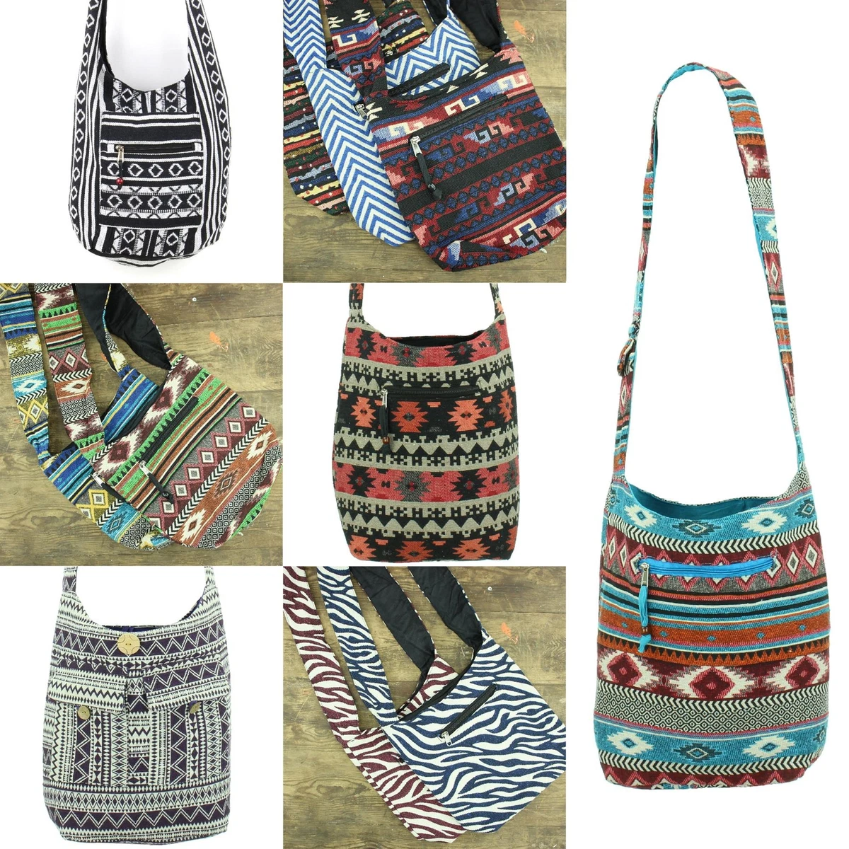 Bohemian Hippie Style Bag Cotton Canvas Sling Crossbody Messenger