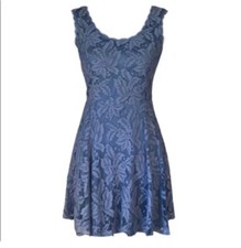Alya Women Navy Blue Crochet Floral Lace Dress - Size: Small.