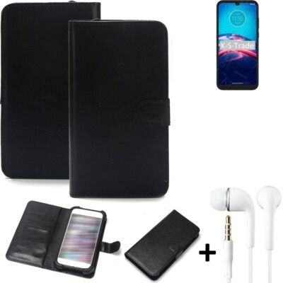 Schutz Hülle für Motorola Moto E6S 2020 + earphones Wallet Case + Bumper schwa