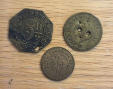 Oldham  Coop Co operative Tokens ½D 1D 6D  x3 Co Op Cooperative tokens 