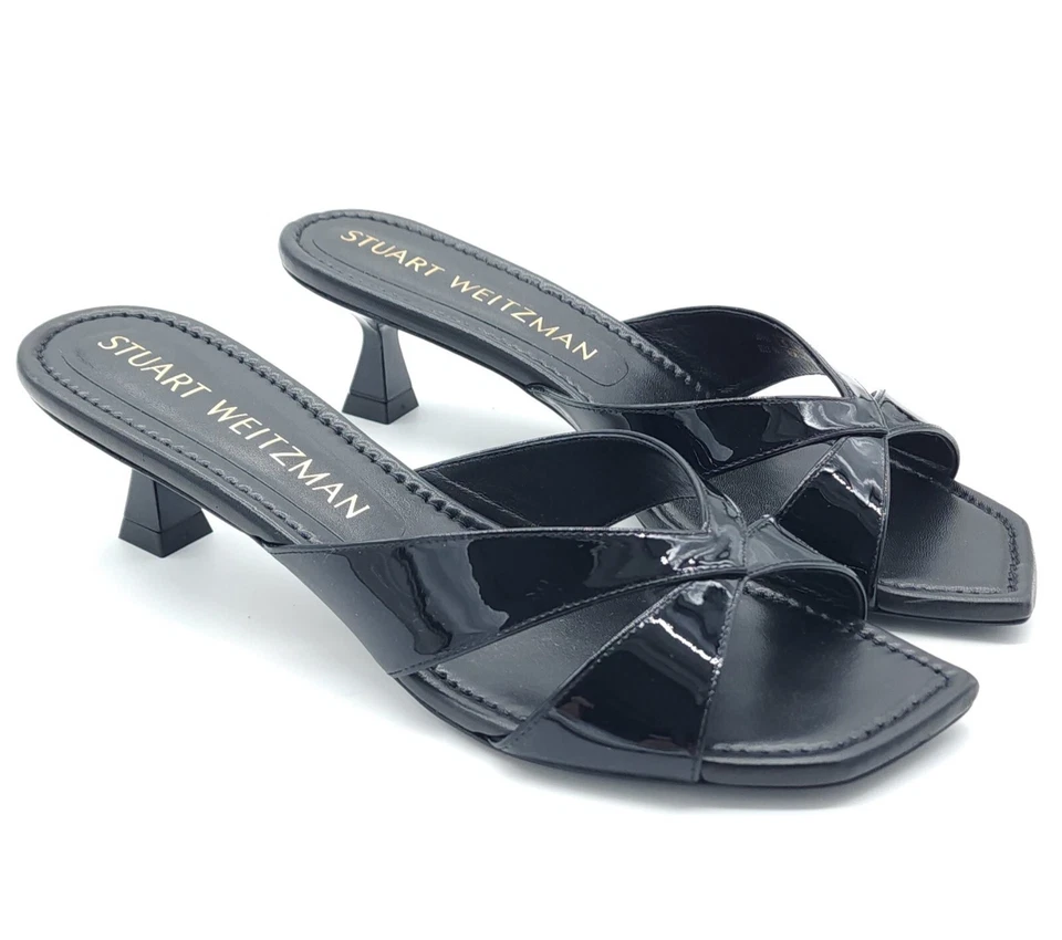 Stuart Weitzman Miami Xcurve 50 Black Patent Leather Slide Sandals Size 10.5 - Image 4 of 4