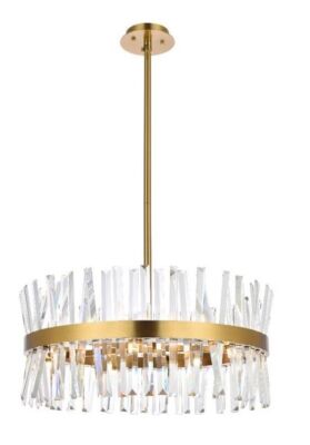 Foyer or Dining Room Crystal Chandelier Satin Gold Ceiling Light Fixture 25''