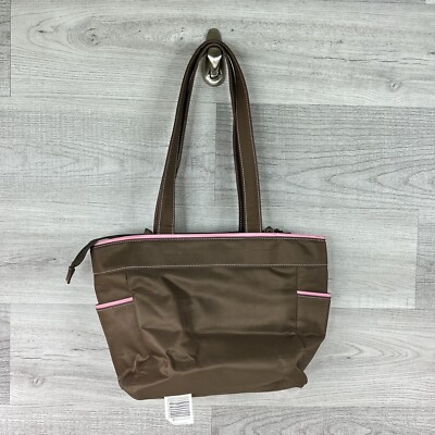 Baby Boom Diaper Bag Pockets 2 Elastic Bottle Holders Shoulder Straps Brown Pink