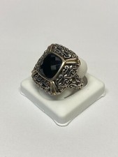 Sterling Silver 925 and 750 Gold Ring with Black Onyx Size 6.5