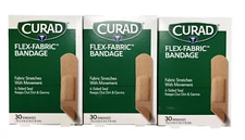 Curad Flex Fabric Bandages 3/4 inch x 3 inch 30ct ( 3 boxes )