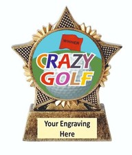 Crazy Golf Trophy Star 90mm Antique Gold Resin Fun Golf Award Free Engraving A