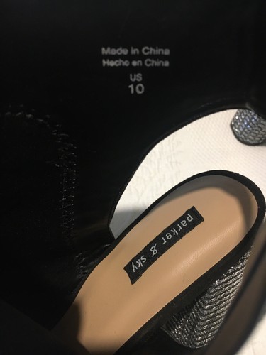Women's Parker & Sky Suede Peep Toe Shoes Black/Sparkly Silver Heel Sz 10 New - Picture 11 of 12