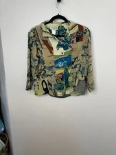 Citron Womens Green Blouse Large Vintage rayon Collared Button up Floral