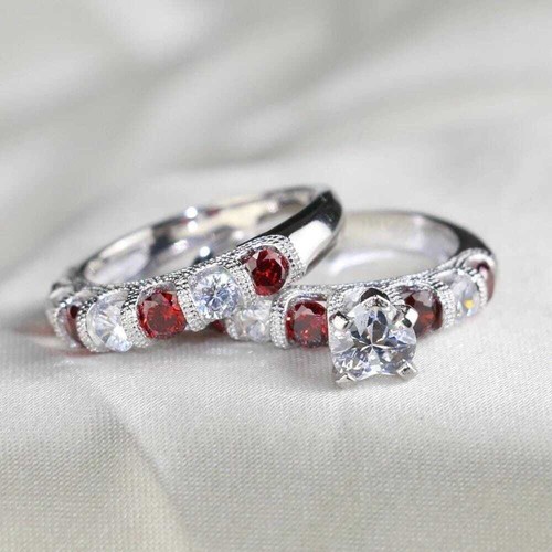 Classic Red/Blue 14K White Gold Plated Heart Shape Cubic Zirconia Women's Ring - 第 13/13 張圖片