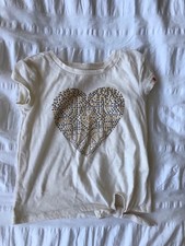 Lucky Brand Girls Cream Bronze/Gold Heart Short Sleeve Top Size 2T