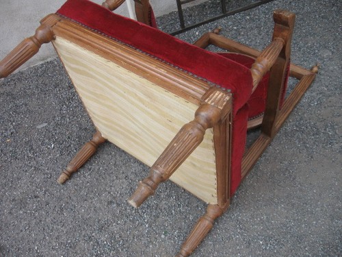 POLTRONA DECO' 1940 STOFFA ROSSA - NOCE MASSELLO PATINA NATURALE - POCO RESTAURO - Foto 2 di 10