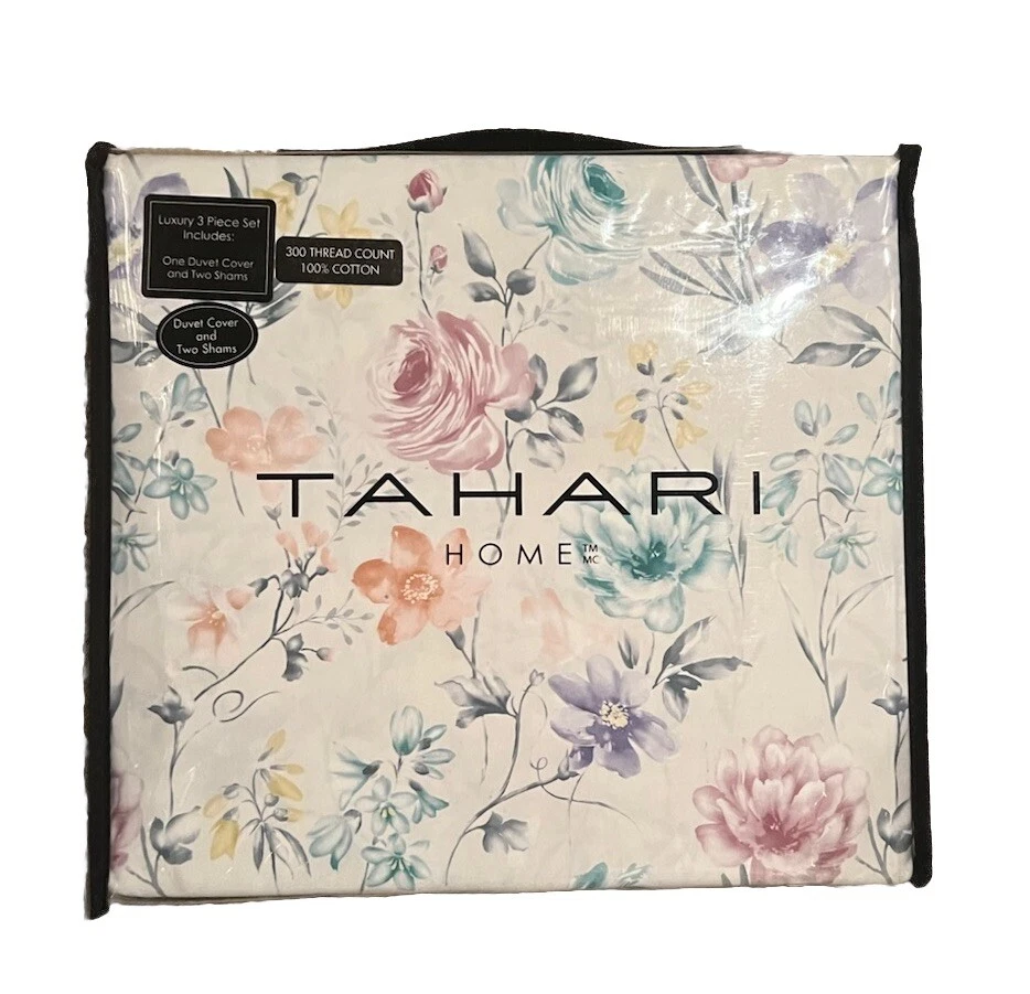 Juego de Funda Nórdica Tahari King Floral Blanco Algodón Rosa Multi 3 piezas Nuevo Raro Foto 3 de 3