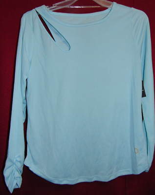 NWT Pro Player Ladies M Mesh Slash Cut Out Ice Aqua Blue Top Soft, Stretchy NWT