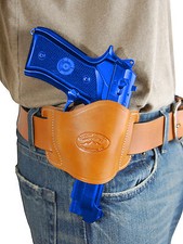 New Barsony Tan Leather Gun Quick Slide Holster Browning Colt Full Size 9mm 40