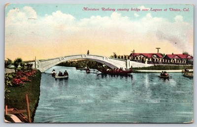 Postcard Miniature Railway Bridge Over the Lagoon Venice California W11