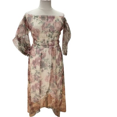 Boohoo Floral Off Shoulder Maxi Dress UK 12 Polyester
