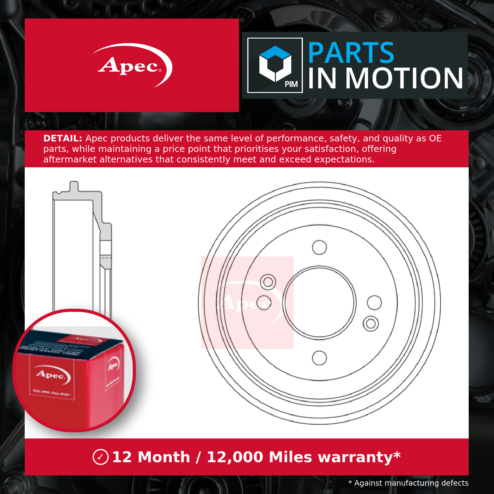 Brake Drum fits KIA RIO Mk2 1.6 Rear 05 to 11 Apec Genuine Quality Guaranteed