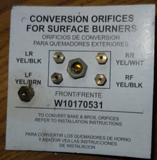 Whirlpool W10170531 Gas Range Conversion Orifices NATURAL GAS Stove