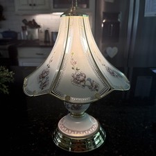 Vintage Touch Lamp Floral Glass Panel Brass T...