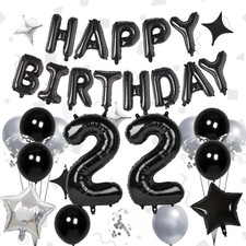 32 Inch 22 Balloon Number, Happy Birthday Balloons Banner 16 Inch Foil Letter...