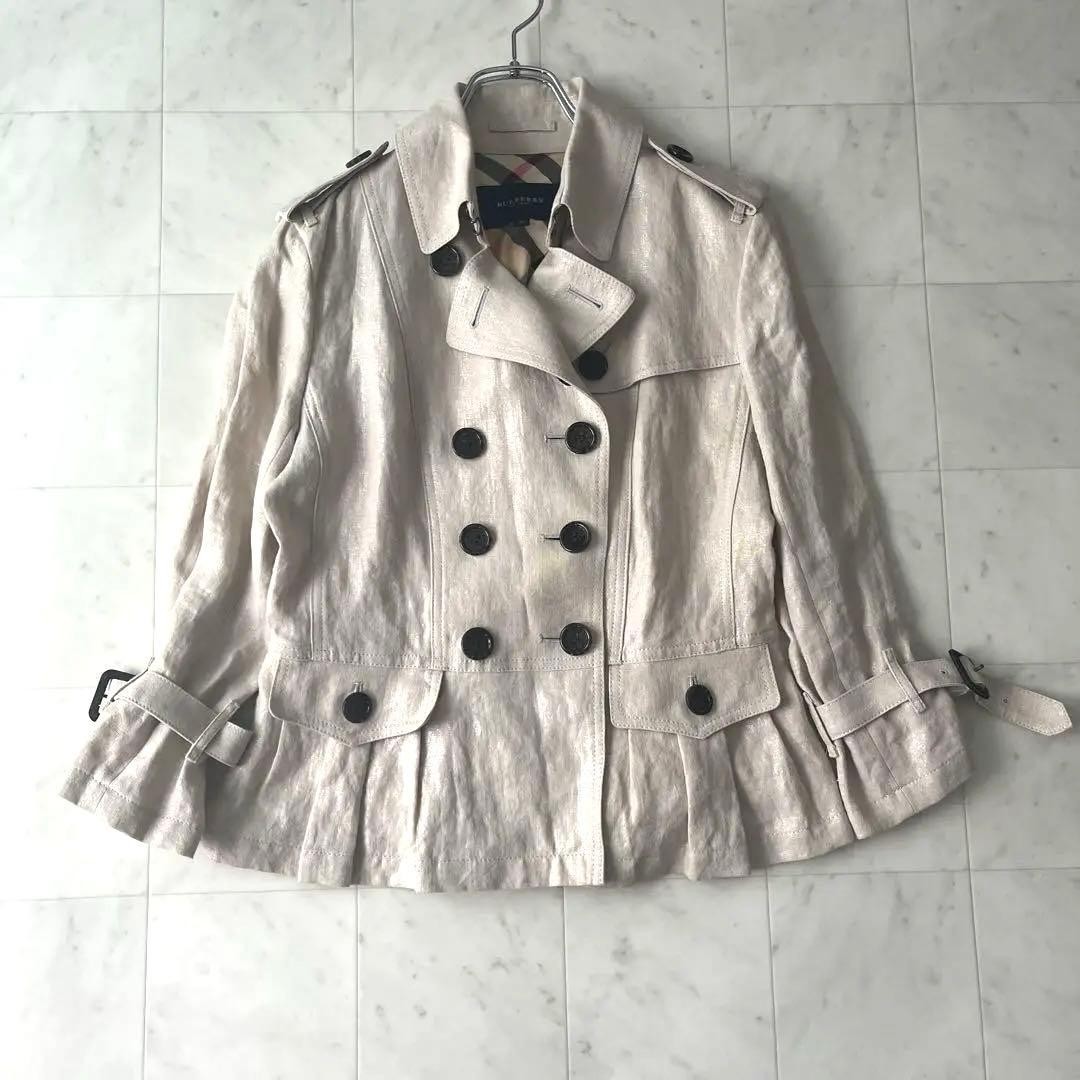 BURBERRY LONDON Linen Short Trench Coat Nova Check Beige 38