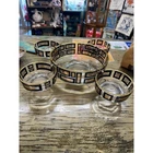 Rare Jeanette Atomic Starburst Black and Gold Chip and Dip Bowl