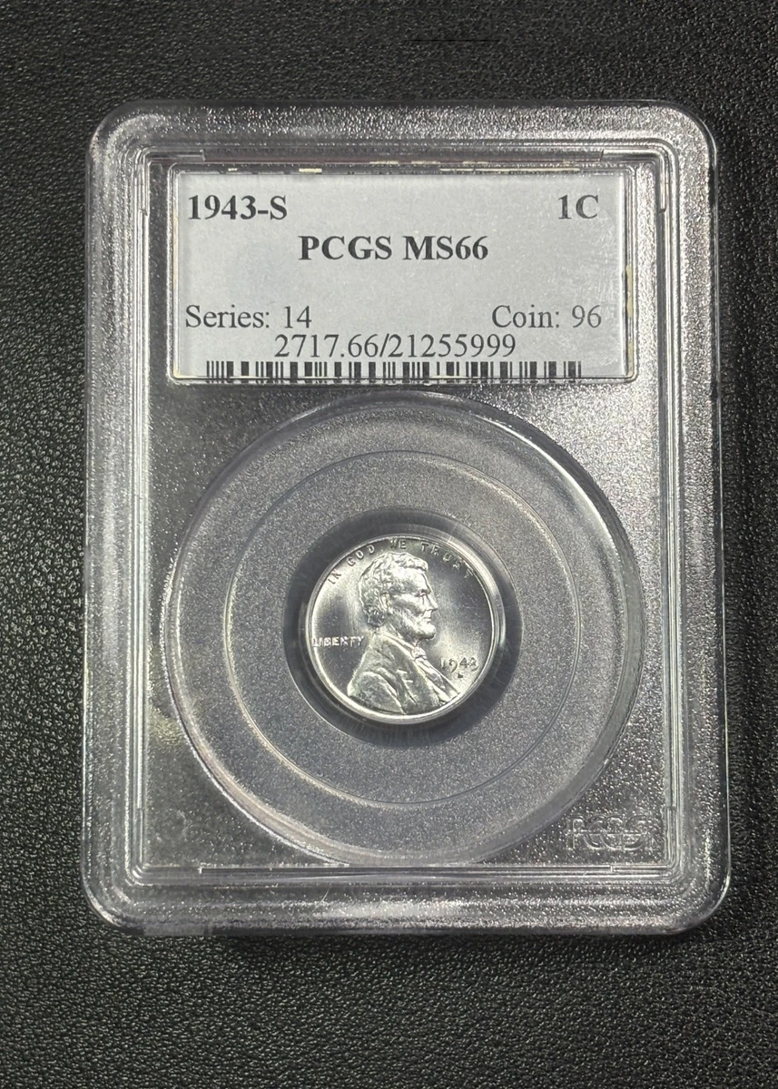 PCGS Certified MS 66 Graded 1943 Year Lincoln Wheat US Small Cents