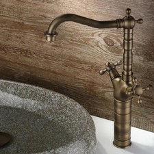 Chester 2-Handle Vessel Sink Faucet Antique Brass Finish, Two Cross Handles