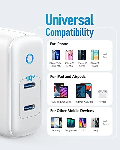 ANKER USB C CHARGER 40W 2-PORT PIQ 3.0 POWERPORT III DUO A2628 - WHITE - Image 4 of 4