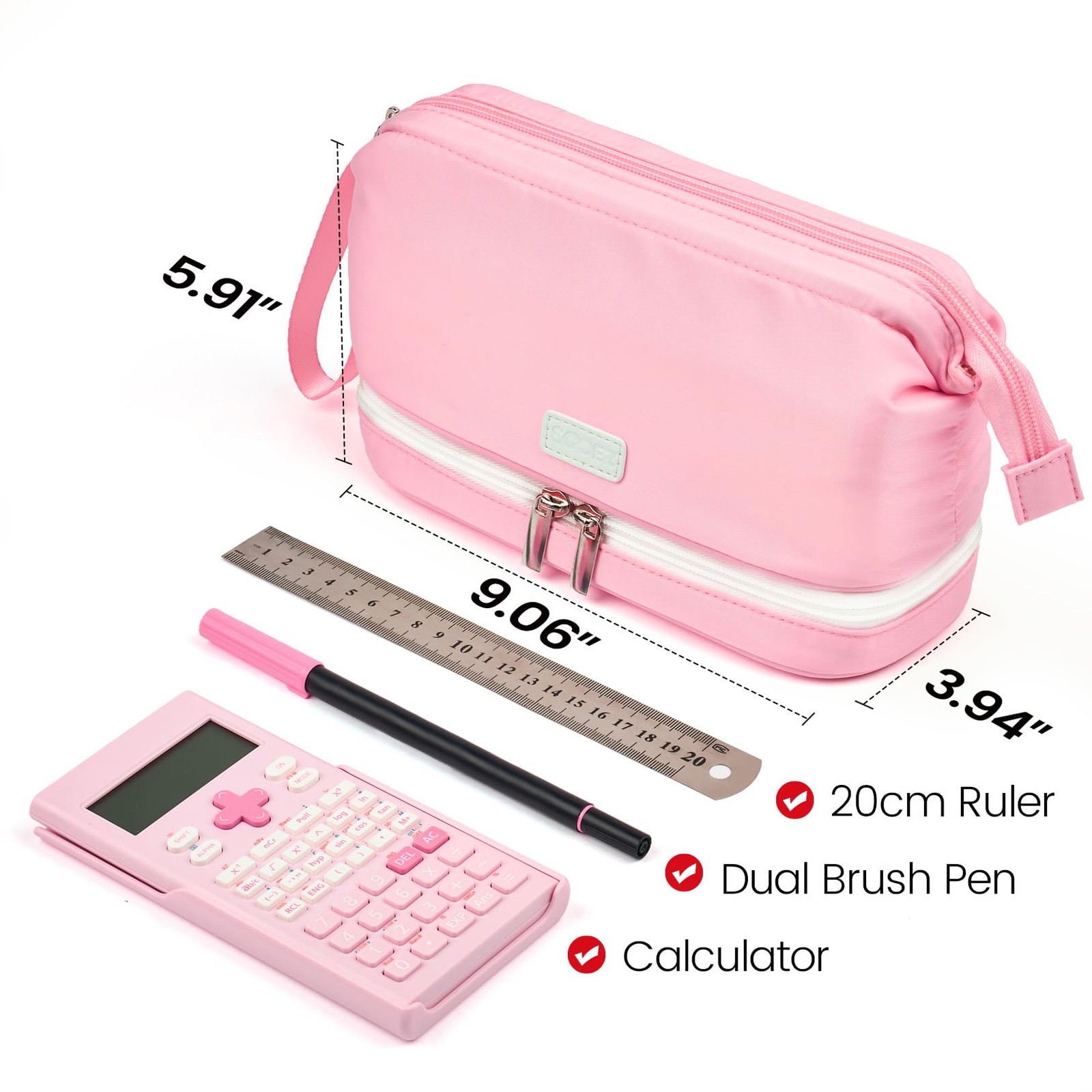 Big Pencil Case Extra Large Pencils Pouch Wide Opening Pen Bag Box with 6 Com...