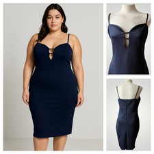 Navy Cut Out Bodycon Dress Size 14 BNWT Tailored Shape Evening Cocktail Y2K Glam