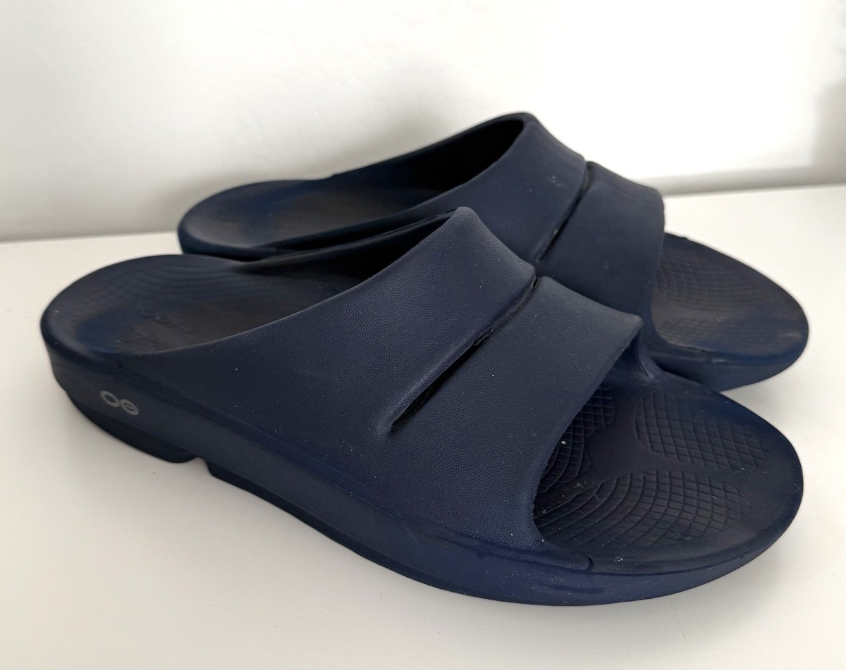 Oofos Ooahh Recovery Slide Sandals Womens 10 Navy Blue Mens 