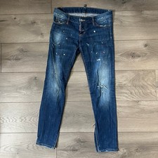 DSQUARED2 dark wash paint splatter skinny jea...