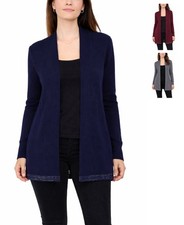 Gilet long femme maille fine,Taille unique 38/40, Marine,Bordeau,Gris