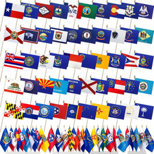 US 50 State Flags Set on Wood Stick Small Mini Hand Held Flags for Classroom,5X8
